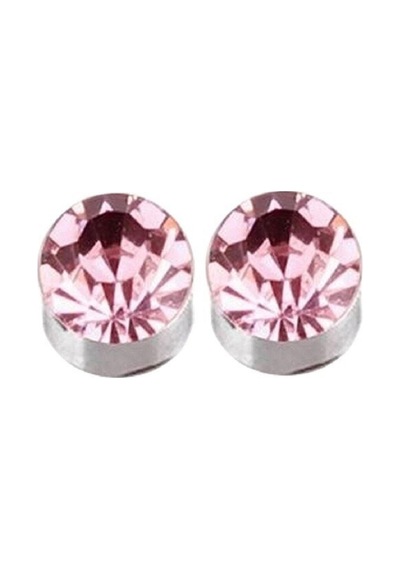 Pembe Zirkon Taşlı 4 Mm Mıknatıslı Deliksiz Küpe 1 Çift Manyetik Fake Küpe