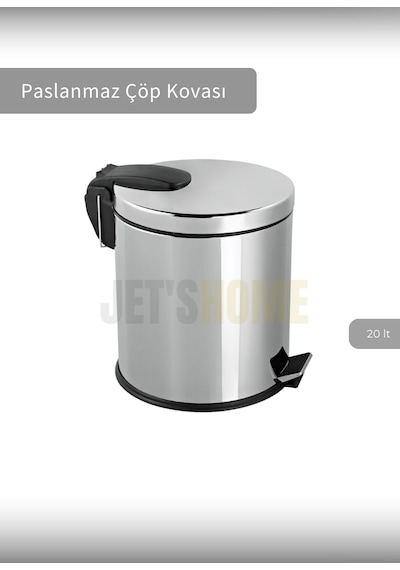 Jet's Home Pedallı Banyo Çöp Kovası Paslanmaz 20 Lt Mutfak Çöp Kutusu Gri Gri