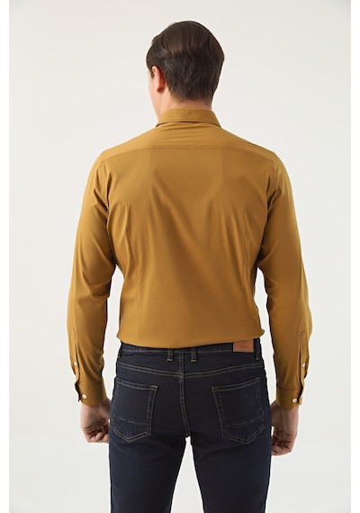 D's Damat Slim Fit Hardal Düz Stretch Gömlek 7ef02ee44324d Hardal
