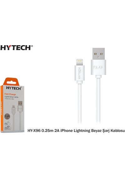 Hytech Hy-X96 0.25M 2A Apple Uyumlu iPhone  Lightning Beyaz Şarj Kablosu