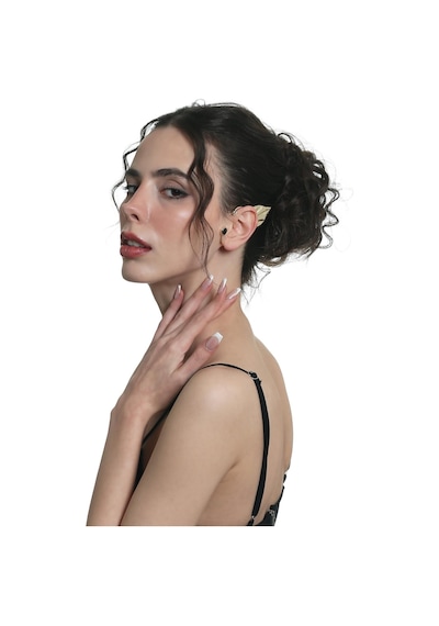 Kadın Altın Renk Lak Kaplama Taşlı Yaprak Stilizesi Sol Kulak Earcuff & Kıkırdak Küpe Çok Renkli