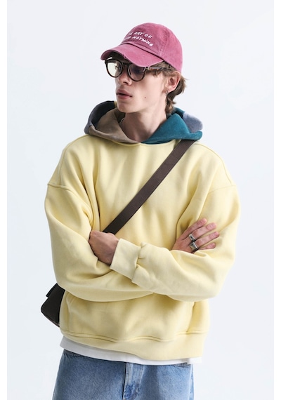Vamos Boxy Fit Kapüşonlu Sweatshirt Sarı