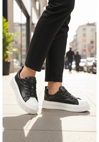 Siyah Beyaz Bağcıklı Unisex Spor Ayakkabı Grov 410 G Siyah - Beyaz