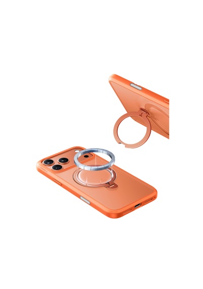 Torras Apple iPhone Uyumlu 17 Pro O Stand Spin Serisi Magsafe Kılıf Turuncu