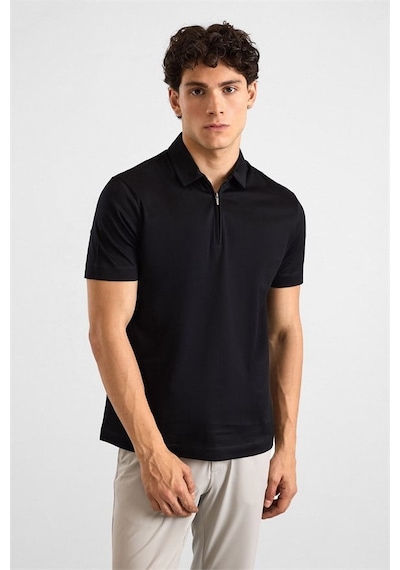 Süvari Siyah Regular Düz Fermuarlı Polo Yaka Tişört Ts1014000443-s09