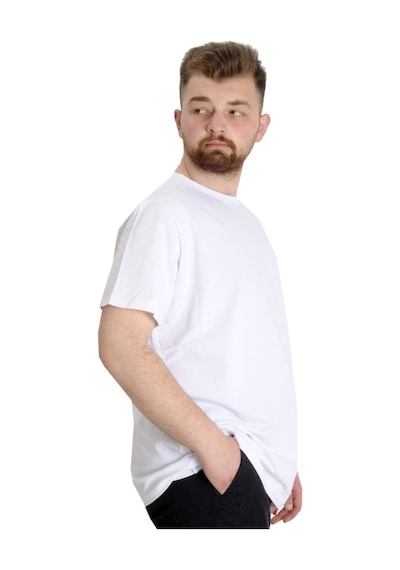 Mode Xl Büyük Beden Likralı T-Shirt Bisiklet Yaka 20149 Beyaz 001