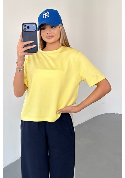 Giysa Kadın Bisiklet Yaka Regular Fit Basic T-shirt Sarı - Ms0001353 Sarı