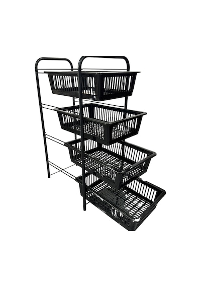 Ece Metal 4 Plastik Raflı Tekerlekli Siyah Sebzelik Meyvelik Organizer