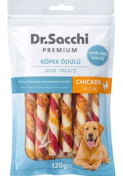 Dr.sacchi Premium Tavuk Sargılı Çift Renkli Sığır Derisi Burgu Çubuk Tahılsız Köpek Ödülü 5 10lu 120 Gr 109-30009.01