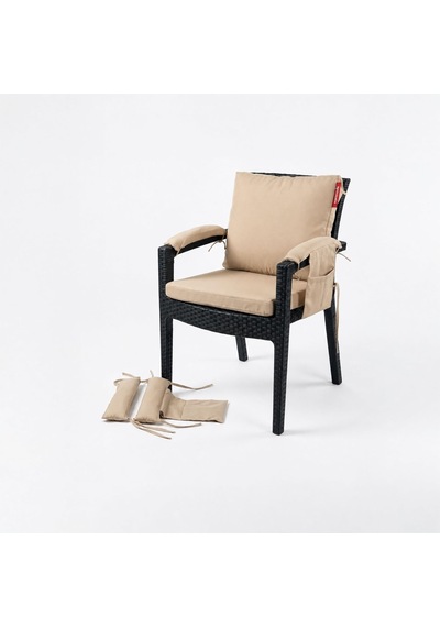 4 Parçalı Sırtlıklı Sandalye Minderi 46 X 46 Cm Kol Pedli Su Ve Leke İtici Bağcıklı Bahçe Balkon Minderi Seti Bej Çok Renkli