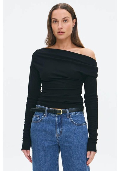 Seeh Siyah Kadın Off Shoulder Uzun Kollu Bluz Sh327