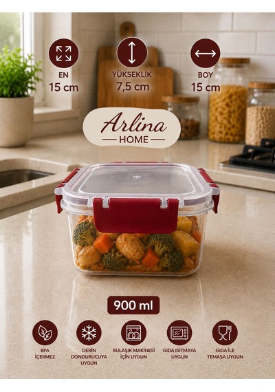 Softchef Sızdırmaz Kare 3 Lü Saklama Kabı Bordo