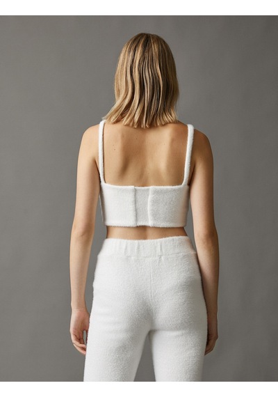 Koton Tüylü İnce Askılı Crop Top Beyaz 2wak10154ek