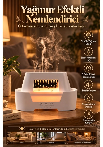 Castu Ls14 Raindrop Yağmur Damlası Efektli Aroma Difüzörü Kumandalı Işıklı Hava Nemlendirici