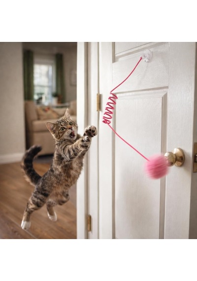 Yaylı Kedi Oyuncağı Tekli İnteraktif Toplu Kedi Oyuncağı Her Yere Asılabilir Asorti Renk Gönderim