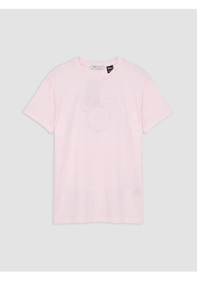 Lcw Comfort Pembe Mickey Mouse Nakışlı %100 Pamuklu Kadın Tişört
