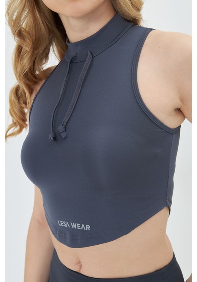 Lesa Wear Soft Touch Bedene Oturan İp Detaylı Sporcu Crop Sütyeni Antrasit