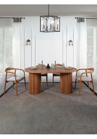 Lucca Ahşap Masa Sandalye Takımı 90x200 Ceviz - Kahve