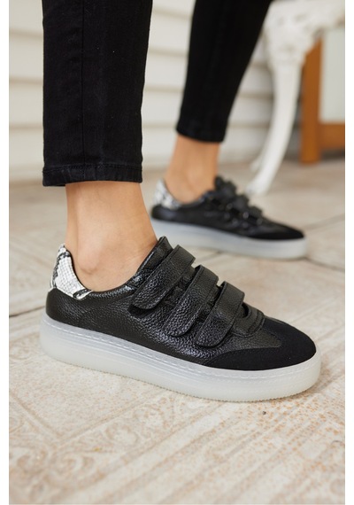 Celso Kadın Leopar Cırtlı Kırmızı Detay Sneaker Siyah