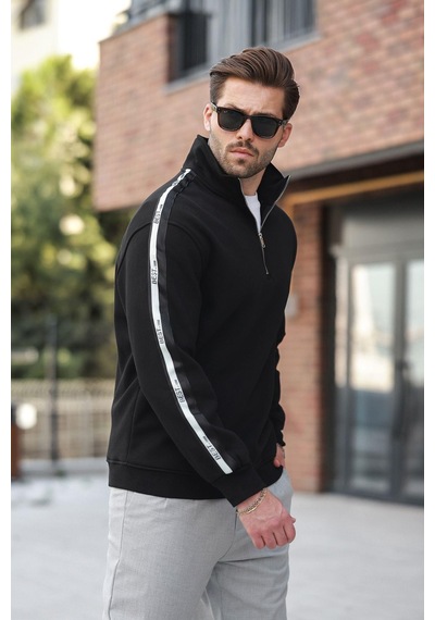 Madmext Siyah Fermuarlı Yarım Balıkçı Yaka Erkek Sweatshirt E7164 Siyah