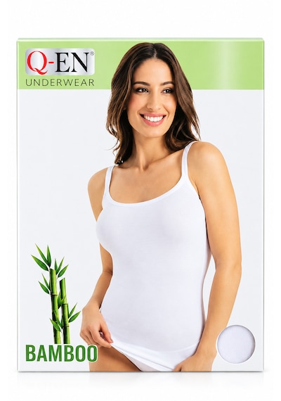 Q-en Qen 703 Bambu Elestan Yumuşak Dokulu Parmak Askılı Kadın Atlet Beyaz