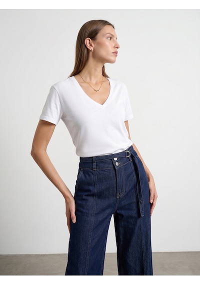 Dilvin 32847 Lyocell Karışımlı V Yaka T-shirt-beyaz