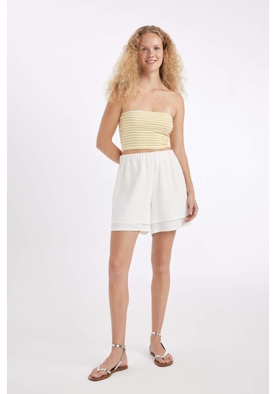 Defacto Regular Fit Normal Bel Kısa Paça Keten Karışımlı Şort D3989AX24HSWT32 Beyaz