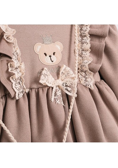 Sweet Bear Oyuncak Aksesuarlı Kız Bebek Elbisesi Bej