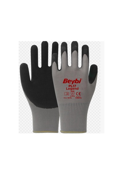 Beybi Pl-17 10 Beden Gri-siyah 12li Paket Legend Polyester Örme Lateks Eldiven Çok Renkli