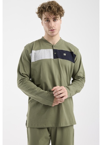 Sementa Blok Detaylı Regular Fit Pijama Takım - Haki Haki