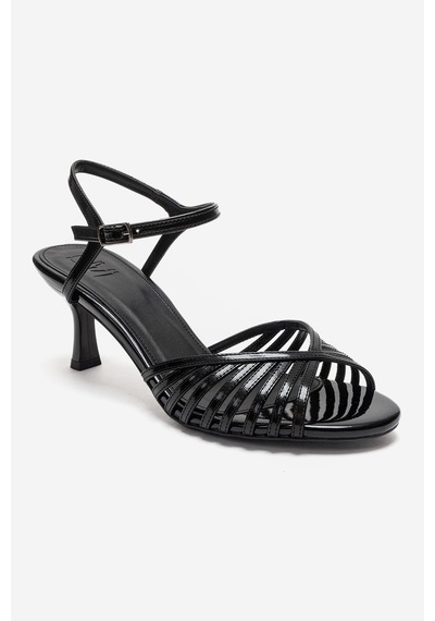 Luvishoes Danıca Siyah Rugan İnce Bantlı Kadın Topuklu Ayakkabı