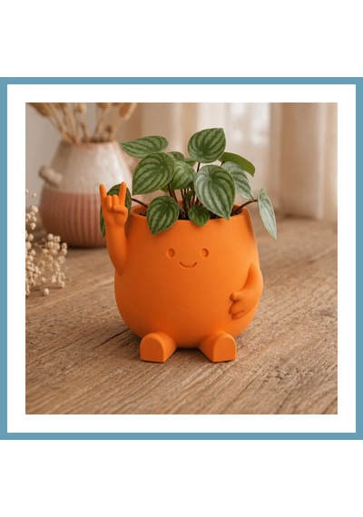 Bezos 3d Baskı Smiley Face Planter - Gülümseyen Karakterli Saksı-turuncu Mbt06 Standart