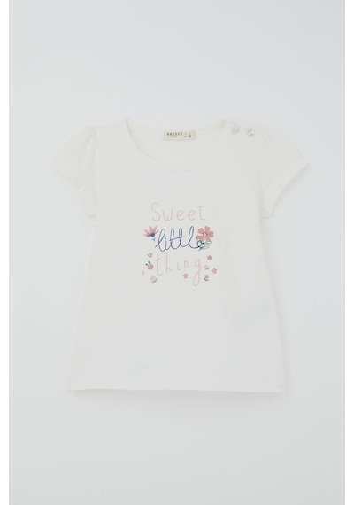 Breeze Kız Çocuk Kısa Kollu Taytlı Takım Çiçek Desenli 1.5-5 Yaş , Ekru