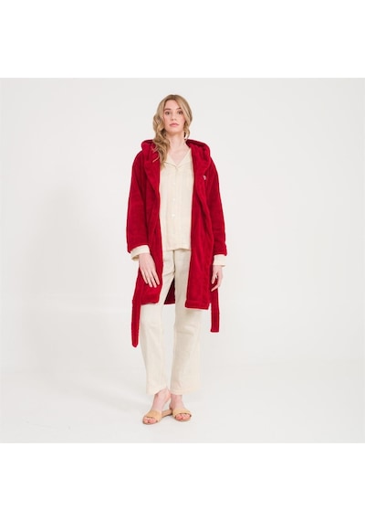 Miespiga Welsoft Kapüşonlu Peluş Kadın Sabahlık Bordo