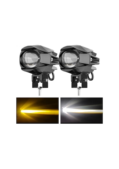 Motosiklet Led Lazer Sis Farı 2 Adet Delici Modifiye Beyaz Sarı Çift Renk 12-80 Volt