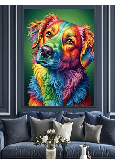 Canlı Renkli Köpek Portresi Dekoratif Kanvas - Mdf Ahşap Tablo