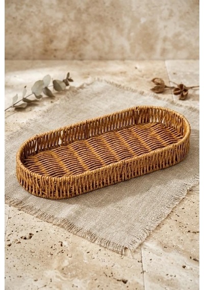 Rattan Oval Ekmek Sepeti 14x34x4.5 Cm - El Örmesi Hasır Baharatlık Ve Mutfak Organizeri Çok Renkli