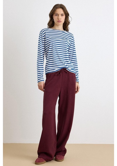 Olcay Beli Lastikli Rahat Kesim Soft Denim Pantolon Bordo 7587