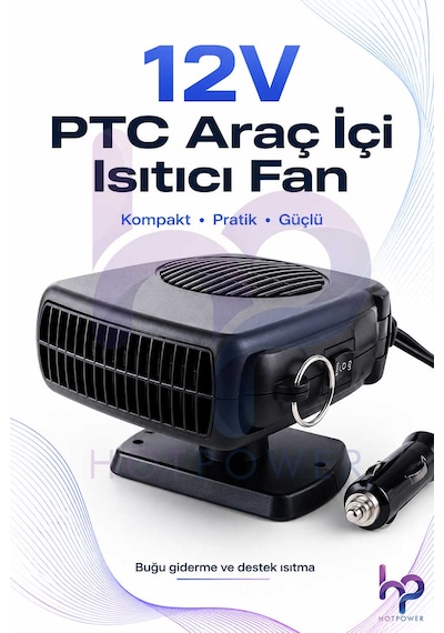 12v Araç İçi Sıcak Soğuk Fan Ptc Isıtıcı Ön Cam Buğu Giderici Çakmaklık Girişli