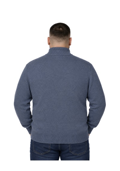 Battalmoda Erkek Büyük Beden İndigo Hattush Dik Yaka Cepli Triko Hırka 3xl-4xl-5xl-6xl