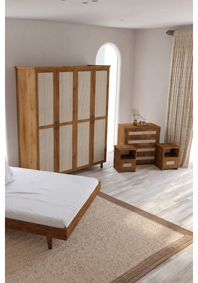 Padova Hazeran Başlıklı Masif Ahşap Karyola Ceviz 100x200