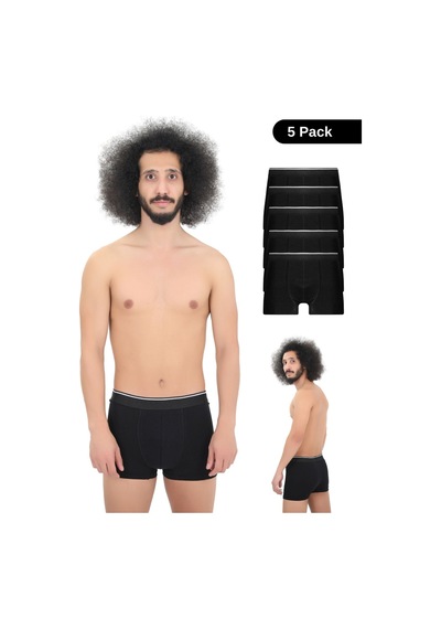 Andredimoda Erkek Pamuklu Likralı Boxer 5'li Premium Paket Çeyizlik Özel Dizayn Siyah Siyah