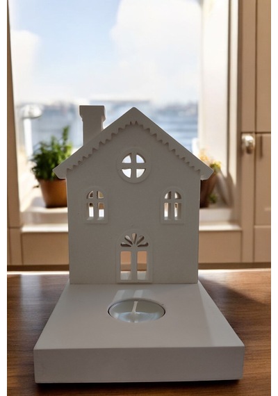 Dekoratif Tealight Mumluk - Ev Şeklinde Mumluk Tealight Mum Dahildir Beyaz