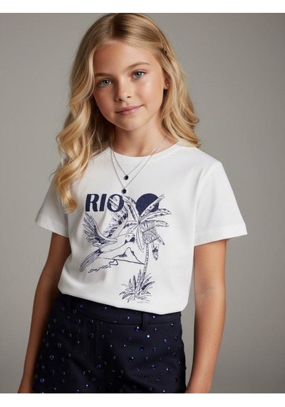 Zekids Kız Çocuk Rio Baskılı Basic T-shirt-16971 Ekru