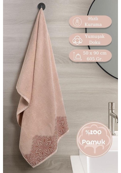 Pamuk Tekli Havlu Jakarlı Karna Home Klover - 50 X 90 Somon