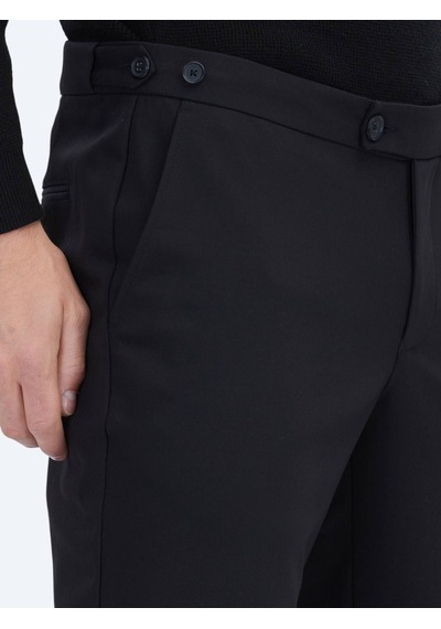 Kip Siyah Dokuma Regular Fit Smart Casual Pamuk Karışımlı Pantolon Siyah