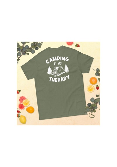Wildstyle Camping Is My Therapy Kamp Çadır Doğa Baskılı Unisex Bisiklet Yaka Tişört Haki
