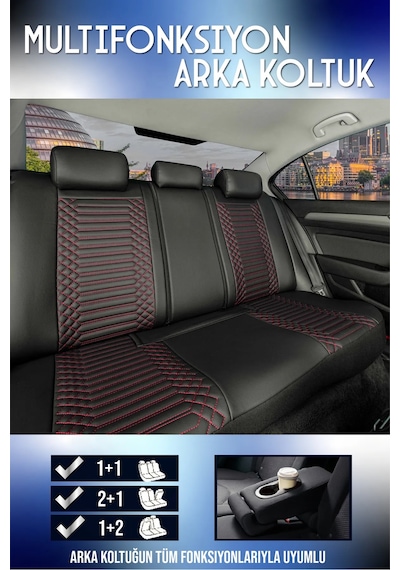 Renault Megane 4 Hb Lüx Full Deri Oto Koltuk Kılıfı Ön Arka Takım Exclusive Siyah Kırmızı