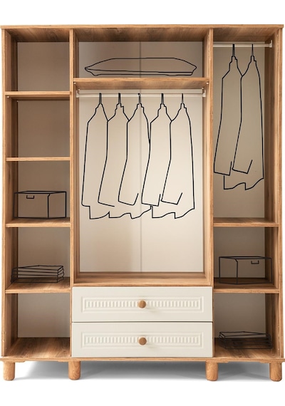 Bohem Mdf 4 Kapılı Dolap-ekru/ceviz