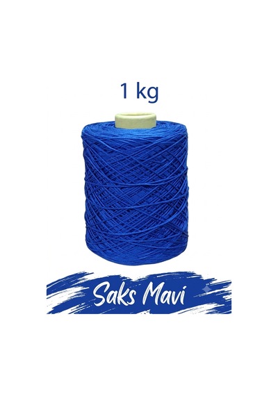 Premium İnce Cotton Zincir Makrome İpi Saks Mavi 1 Kg - 2 Mm Çanta Runner İpi